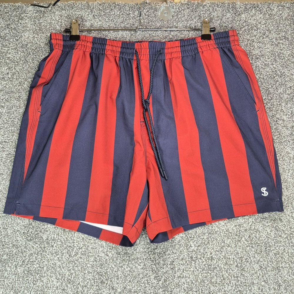 Todd Snyder Swim Trunks Mens Large Red Navy Striped Montauk 5" Inseam Lined